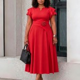 EVE Plus Size Solid Color Midi Dress GATE-3367