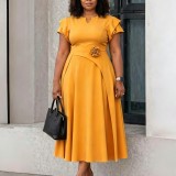 EVE Plus Size Solid Color Midi Dress GATE-3367