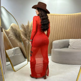 EVE Print Mesh Hot Drill Dress+Sling Dress 2 Piece Set BY-7716