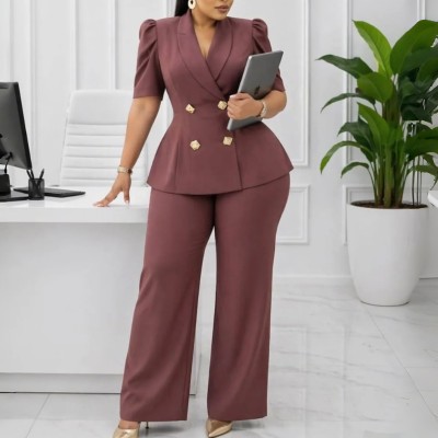 EVE Plus Size Solid Color Two Piece Pants Set GATE-634