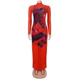EVE Print Mesh Hot Drill Dress+Sling Dress 2 Piece Set BY-7716