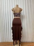EVE Leopard Print Sling Top Irregular Skirt 2 Piece Set GADE-9175