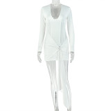 EVE U Neck Tie Up Long Sleeve Mini Dress GJYO-JD305320