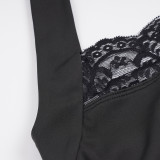 EVE Lace Patchwork Tie Up Halterneck Tank Top GPKJ-MR49236