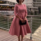 EVE Plus Size Solid Color 3/4 Sleeve Miid Dress GATE-3307