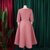 EVE Plus Size Solid Color 3/4 Sleeve Miid Dress GATE-3307