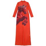 EVE Print Mesh Hot Drill Dress+Sling Dress 2 Piece Set BY-7716