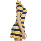 EVE Stripe Print Lapel Casual Dress GSLF-K6D08636A