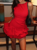 EVE Solid Color O Neck Mini Dress GADE-8941