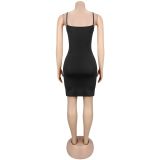 EVE Print Mesh Hot Drill Dress+Sling Dress 2 Piece Set BY-7716