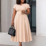 EVE Plus Size Solid Color Midi Dress GATE-3367