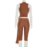 EVE Sleeveless Solid Color Tie Up Top Seventh Pants Suit MXBF-J26ST201