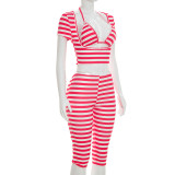 EVE Stripe Square Neck Three Piece Pants Suit MXBF-J26ST218