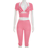 EVE Stripe Square Neck Three Piece Pants Suit MXBF-J26ST218