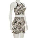 EVE Leopard Print Sleeveless Skinny Two Piece Short Set MXBF-J26ST217