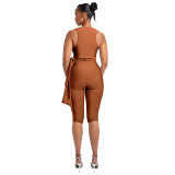 EVE Sleeveless Solid Color Tie Up Top Seventh Pants Suit MXBF-J26ST201