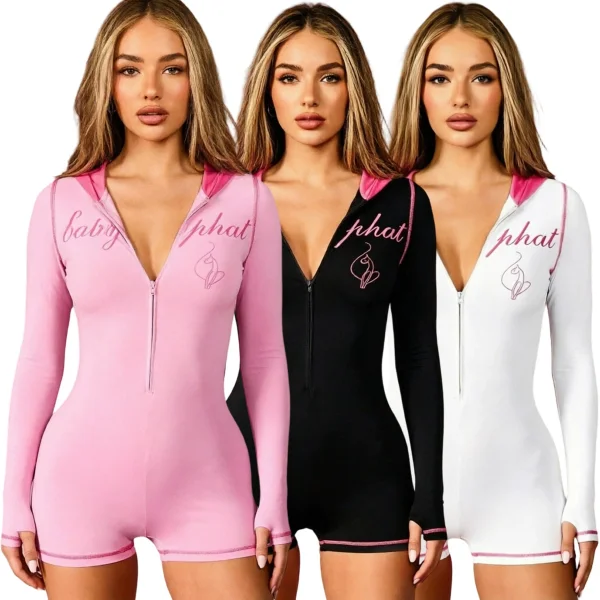 EVE Letter Print Long Sleeve Zipper Hooded Romper YNSF-8035