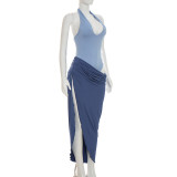 EVE Contrast Color Halterneck Irregular Maxi Dress GDSF-D26DS176