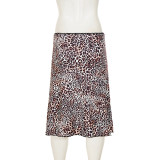 EVE Leopard Print Lace Patchwork Mid-Skirt GPKJ-MR48962