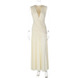 EVE Ruched V Neck Sleeveless Maxi Dress GLAG-D6421524H