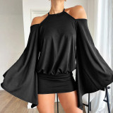 EVE Solid Color Off Shoulder Backless Mini Dress GDSF-D26DS177