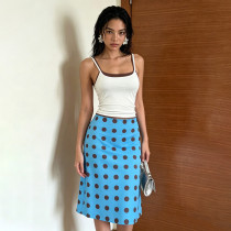 EVE Contrast Color Sling Top Polka Dot Print Skirt Suit GZJQ-K6S10061A