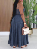 EVE Halterneck Backless Deniim Maxi Dress AIL-353