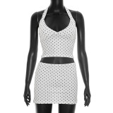 EVE Polka Dot Print Halterneck Two Piece Skirts Set GDSF-D26ST187