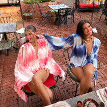 EVE Tie Dye Print Flare Sleeve Two Piece Shorts Set GDSF-D26ST156