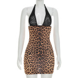 EVE Leopard Print Halterneck Tie Up Mini Dress GDSF-D26DS170