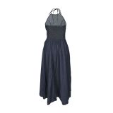 EVE Halterneck Backless Deniim Maxi Dress AIL-353