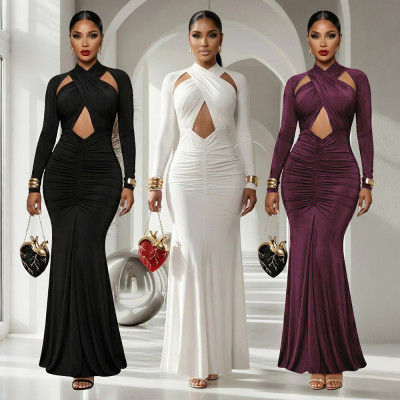 EVE Long Sleeve Solid Color Evening Dress CYA-902242
