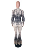 EVE Deep V Neck Print Hollow Out Jumpsuit SHD-9991