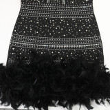 EVE Hot Drill Feather Patchwork Midi Dress CYA-902384