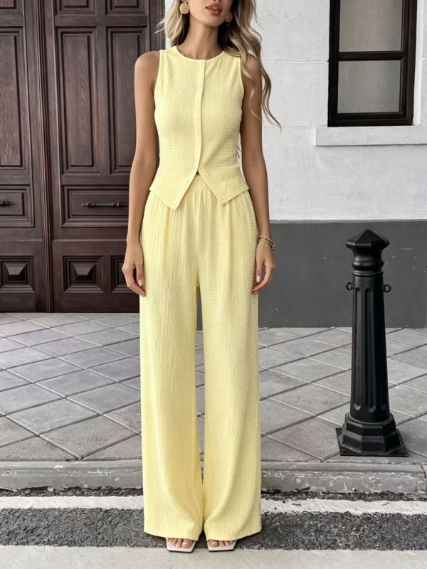 EVE Solid Color Sleeveless Two Piece Pants Set SHD-8110