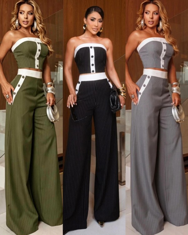 EVE Contrast Color Stripe Two Piece Pants Set QODY-6078