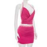 EVE Sleeveless Ruched Backless Two Piece Skirt Set GSZM-C26ST161