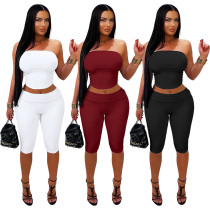 EVE Solid Color Wrap Chest Top Two Piece Shorts Set MZ-26006