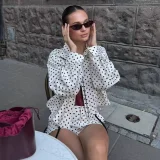 EVE Polka Dot Print Long Sleeve Zipper Coats GYZS-BB058