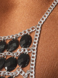 EVE Rhomboid Gemstone Metal Halterneck Vest GZYY-B25761