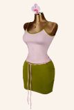 EVE Contrast Color Sling Tie Up Skirt Suit GXIY-K26L2518