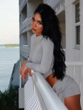 EVE Solid Color Long Sleeve Two Piece Shorts Set YWXS-K26L2350