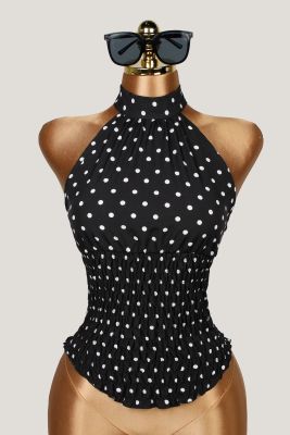 EVE Polka Dots Print Halterneck Tank Top GXIY-K26L2606