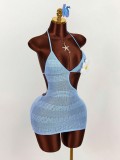EVE Deep V Neck Halterneck Hollow Out Mini Dress GXIY-K26L2480