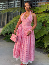 EVE Polka Dot Print Halterneck Big Swing Maxi Dress SH-391574