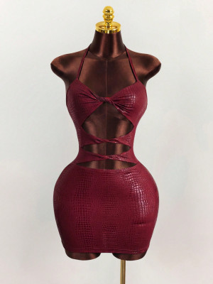 EVE Solid Color Hollow Out Bodycon Dress GXIY-K26L2572
