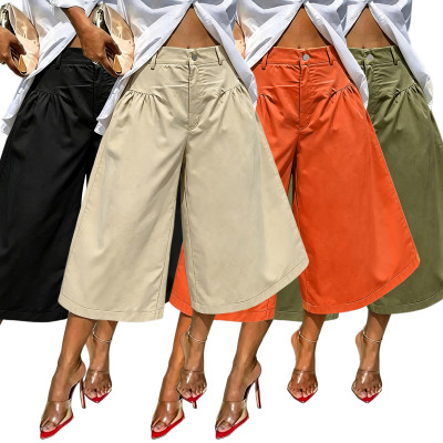EVE Solid Color Ruched Loose Trousers SH-391585