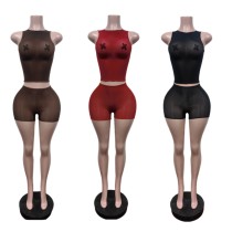 EVE Solid Color Tank Top Two Piece Shorts Set MEM-88706