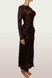 EVE Mesh Print See Through Spli Maxi Dress YWXS-K25L1759