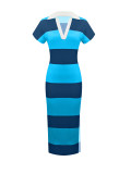 EVE Plus Size Stripe V Neck Split Midi Dress ZDF-33528